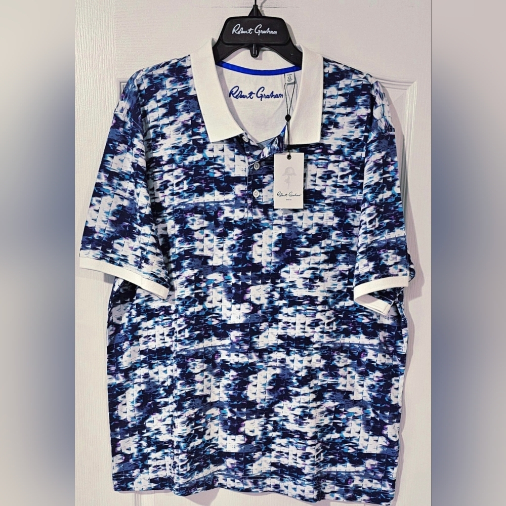 Robert Graham Blue Patterned Men's Polo Size XL New With Tags